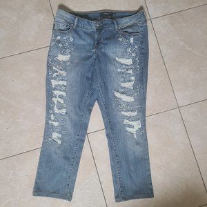 Torrid Premium Distressed Ripped Floral & Sequin Light Wash Denim Jeans 16
